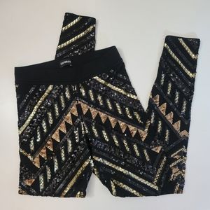 Express Gold Black Geometric Sequin Leggings NWOT